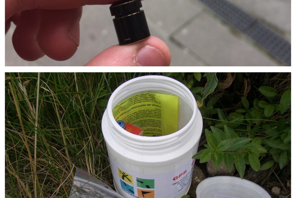 Verschiedene Geocache-Behälter von Mikro bis Dose nebeneinander